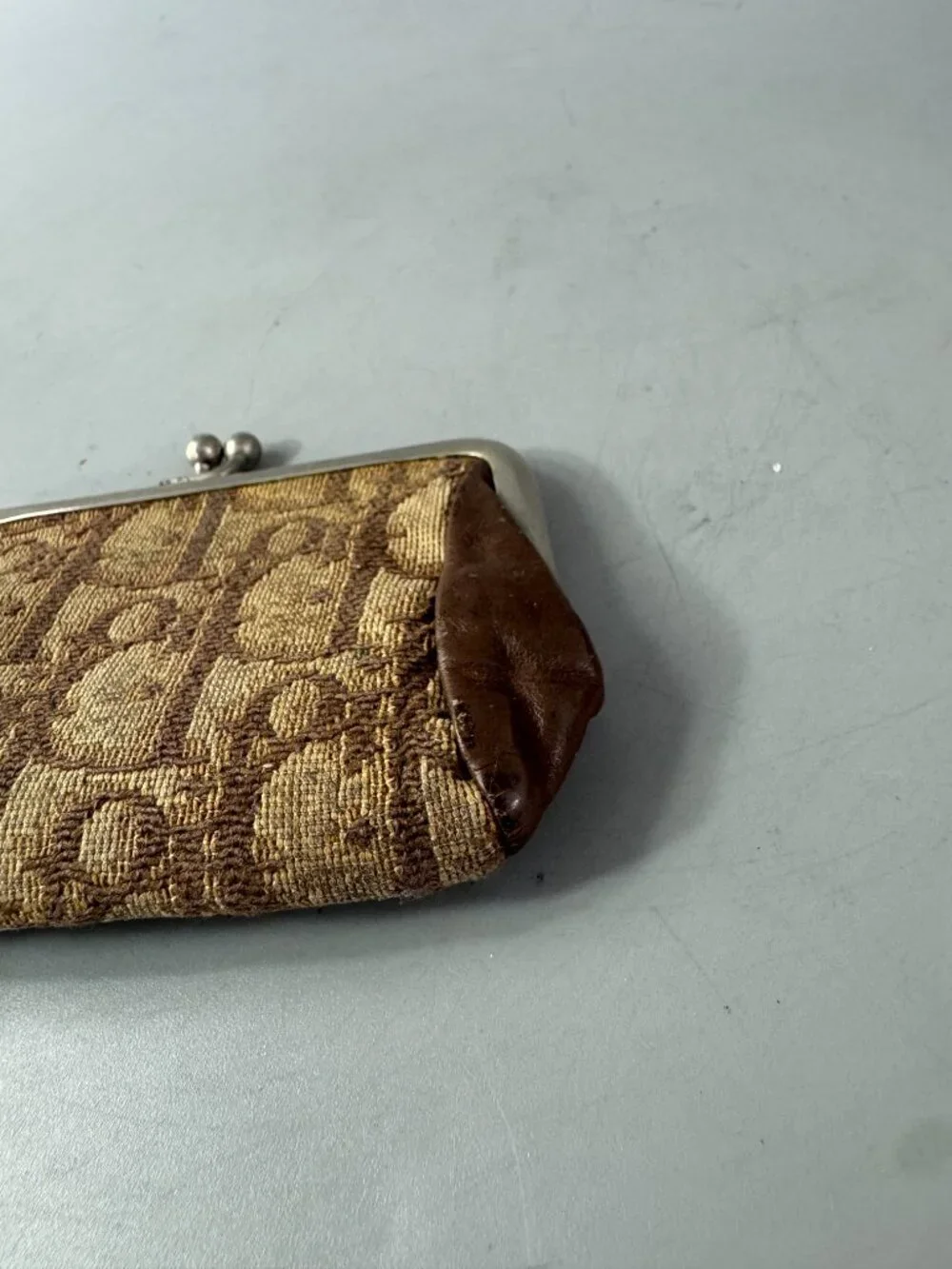 Vintage Christian Dior 1970 - 1980 Trotter Monogram Kiss-Lock Coin Purse - Brown